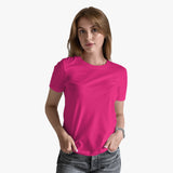 Organic Cotton Round Neck Plain T-Shirt - Fuchsia Purple - model
