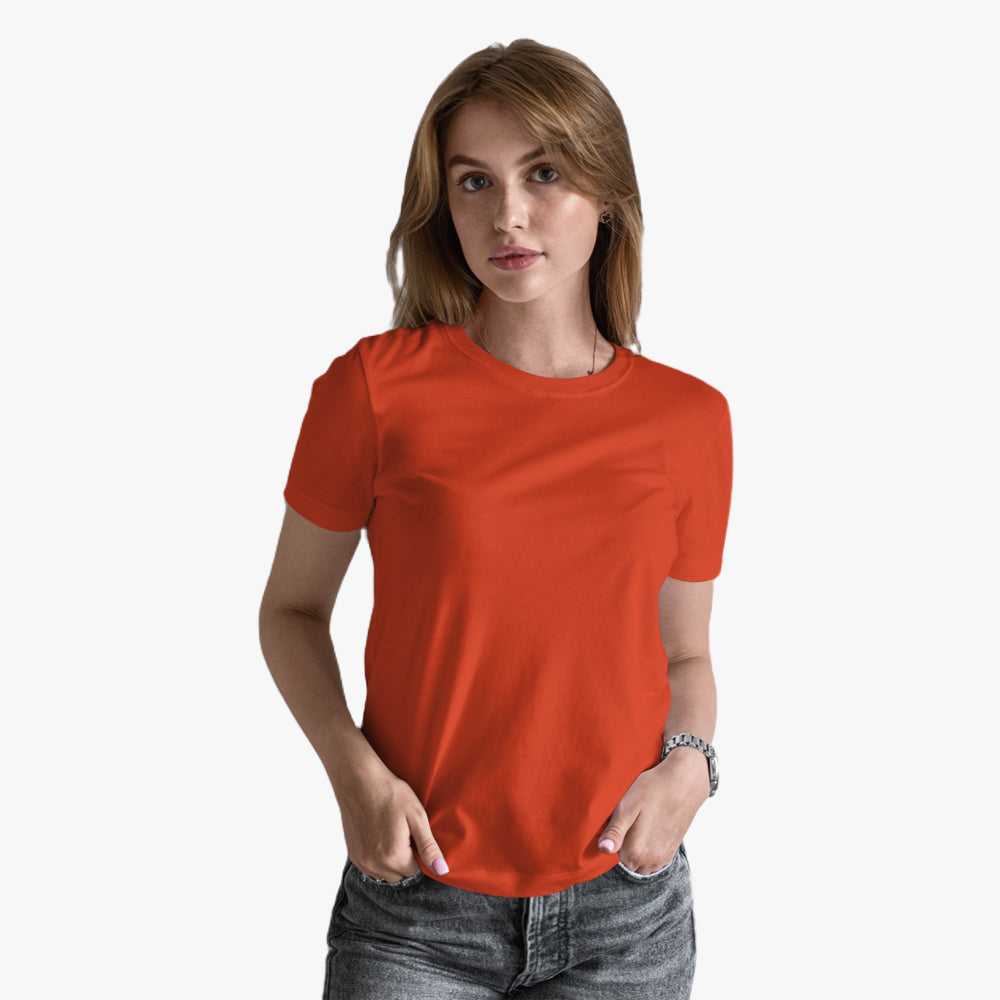 Organic Cotton Women Plain T-Shirt - Tangerine Tango - model
