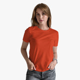 Organic Cotton Women Plain T-Shirt - Tangerine Tango - model
