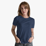 Polycotton Short Sleeve Round Neck T-Shirt - Navy blue - model