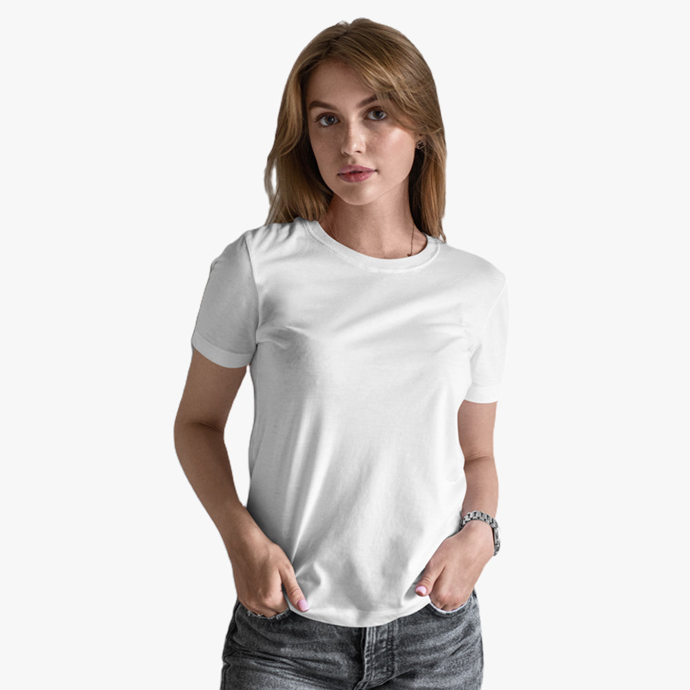 Polycotton Women Plain T-Shirt - Bright White  model