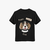 t-shirt with a dog graphic and 'Puppy Love Club' text on a white background