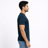 Side view of male model wearing Supima Lisle cotton crew neck T-shirt by Noobrand MODEL SIDE