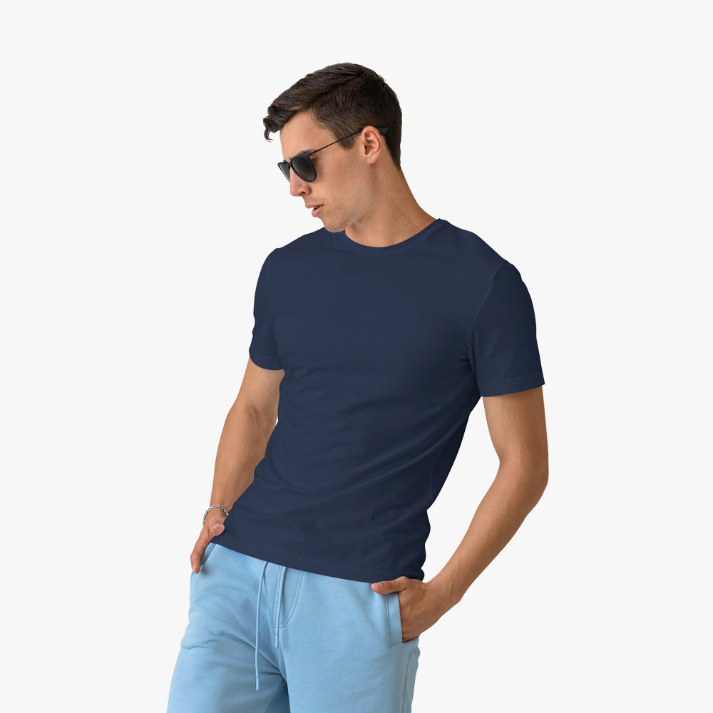 Suvin cotton t-shirt  navy blue with model
