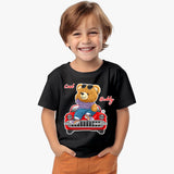 black kids cotton T-shirt with cartoon teddy bear “Cool Buddy” 