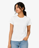 100% Suvin Gold Cotton Pure White T-Shirt for Women MOdel Front