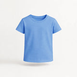 Plain suvin gold cotton  blue t-shirt on a light gray background