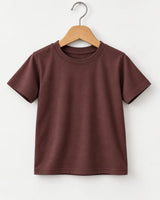 Close-up of Brown Suvin Gold cotton T-shirt showing premium soft cotton texture for kids
