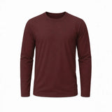 Burgundy full sleeve Suvin Gold cotton t-shirt flat lay showing rich wine tone and silk-soft premium fabric