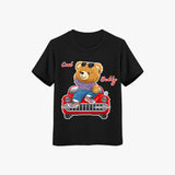 black kids cotton Graphic  T-shirt with cartoon teddy bear “Cool Buddy” 