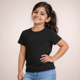 Young girl wearing aPure  black suvin gold cotton t-shirt 