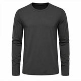 Grey full sleeve Suvin Gold cotton t-shirt flat lay showing medium grey tone and ultra-soft ELS fabric texture