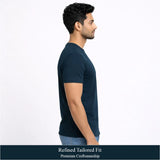 Side view of male model wearing Supima Lisle cotton crew neck T-shirt by Noobrand MODEL SIDE