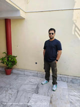 Man Wearing Noobrand Supima Cotton Navy blue T-Shirt 