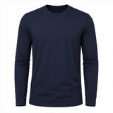 Navy blue full sleeve Suvin Gold cotton t-shirt flat lay showing deep navy tone and premium ELS cotton fabric