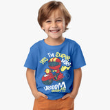 super hero printed t shirt with model