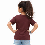 Child wearing a t-shirt burgundy duvin gold cotton , luxury wear kids t-shirt for girls 