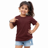 Young girl wearing a maroon suvin gold cotton t-shirt comfort wear for kids 